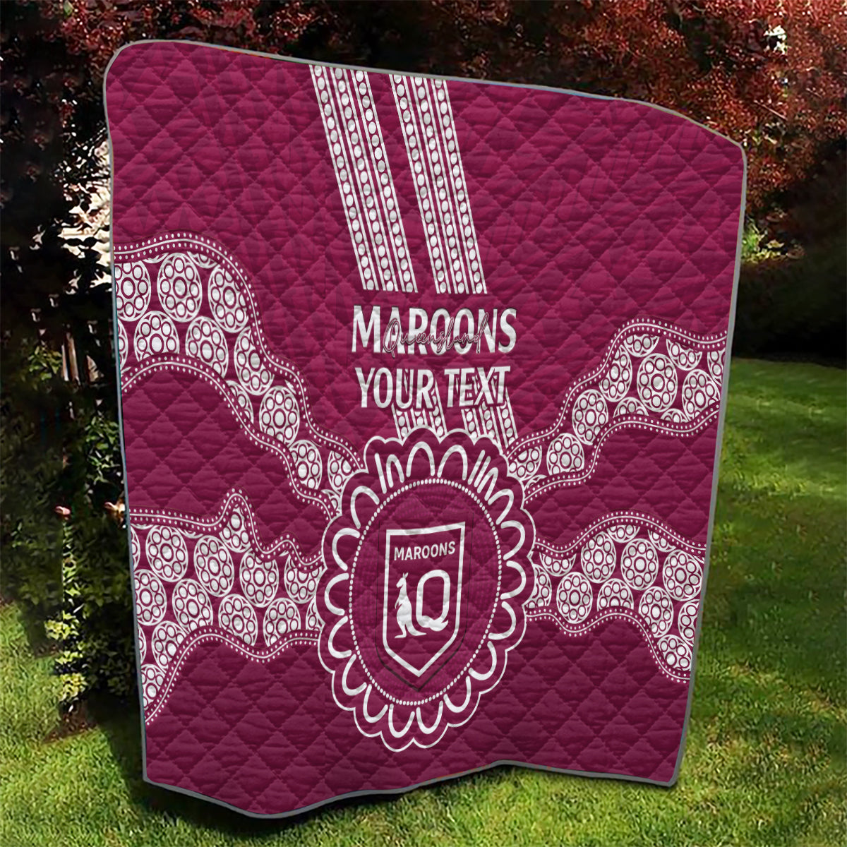 Custom QLD Maroons Rugby Quilt Aussie Aboriginal Mix Polynesian Pattern