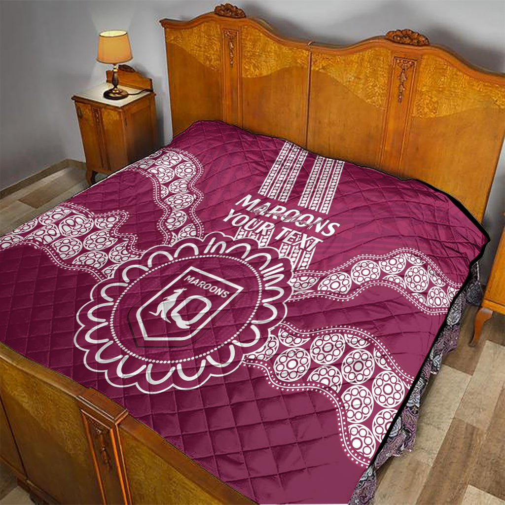 Custom QLD Maroons Rugby Quilt Aussie Aboriginal Mix Polynesian Pattern