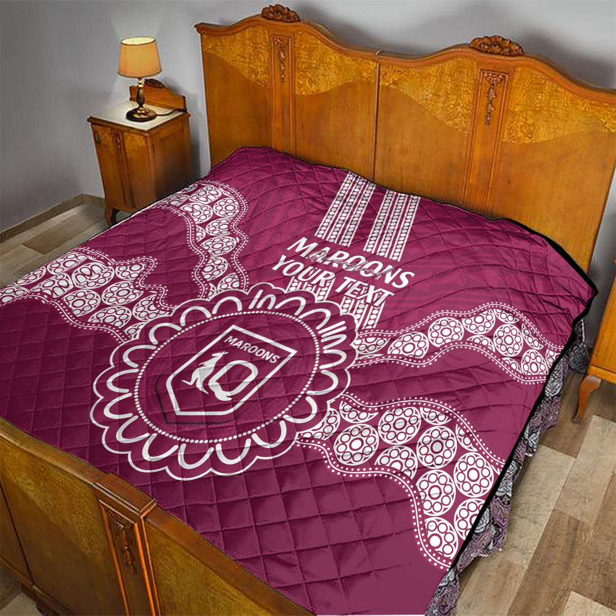 Custom QLD Maroons Rugby Quilt Aussie Aboriginal Mix Polynesian Pattern