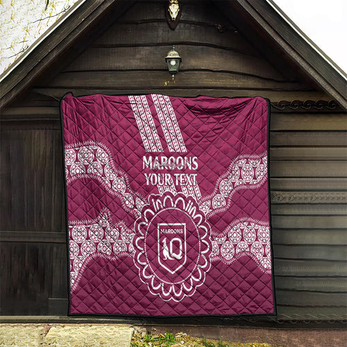 Custom QLD Maroons Rugby Quilt Aussie Aboriginal Mix Polynesian Pattern