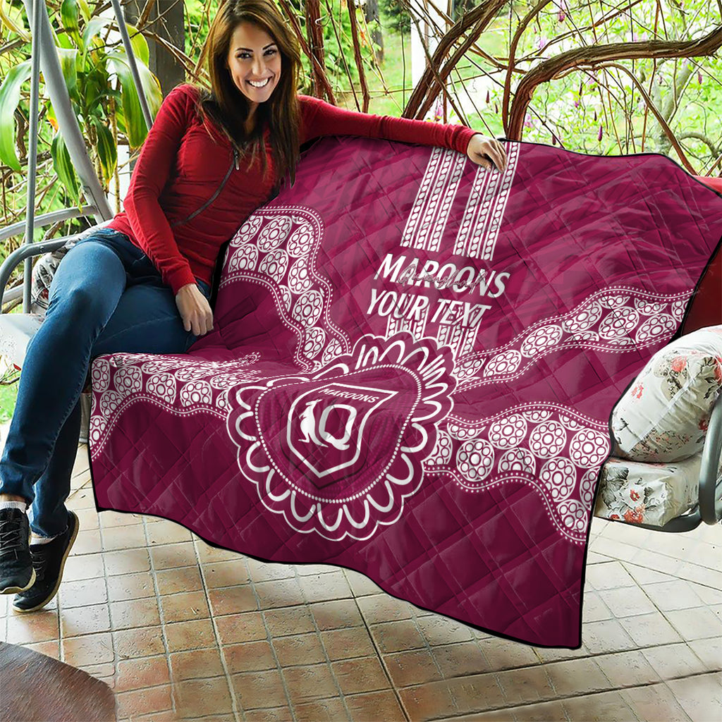 Custom QLD Maroons Rugby Quilt Aussie Aboriginal Mix Polynesian Pattern