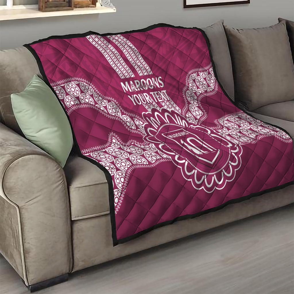 Custom QLD Maroons Rugby Quilt Aussie Aboriginal Mix Polynesian Pattern