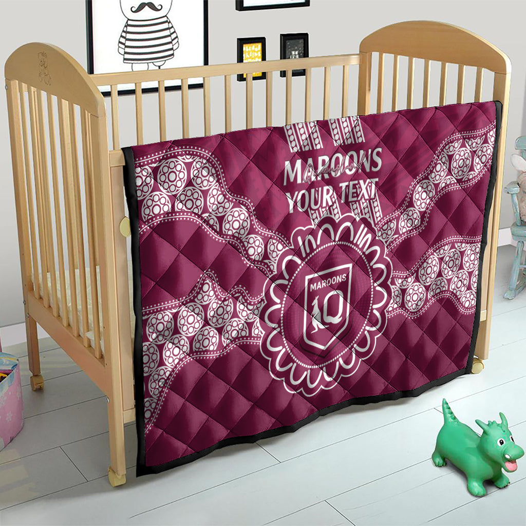 Custom QLD Maroons Rugby Quilt Aussie Aboriginal Mix Polynesian Pattern