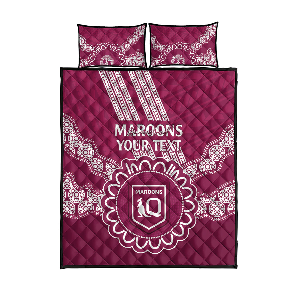 Custom QLD Maroons Rugby Quilt Bed Set Aussie Aboriginal Mix Polynesian Pattern