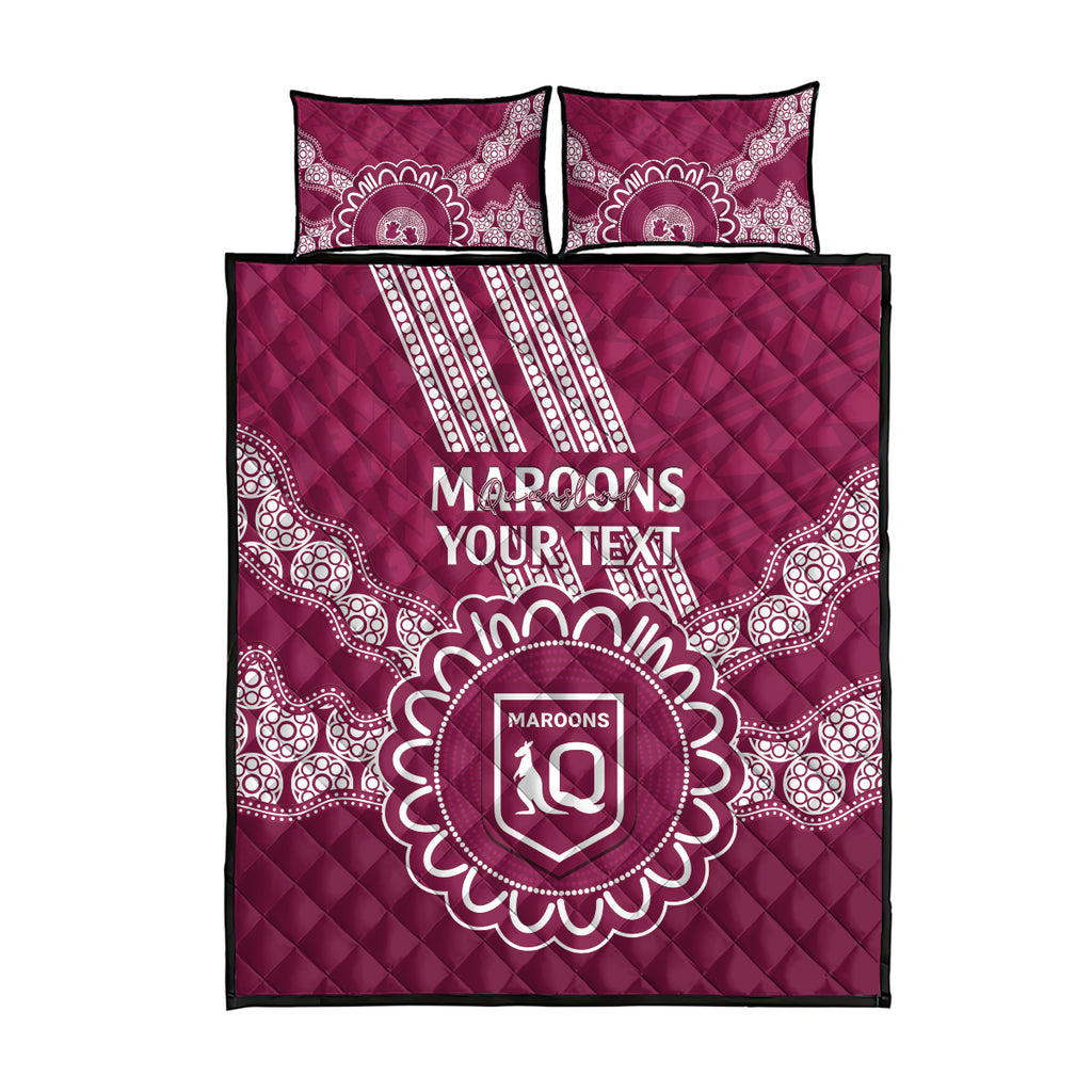 Custom QLD Maroons Rugby Quilt Bed Set Aussie Aboriginal Mix Polynesian Pattern