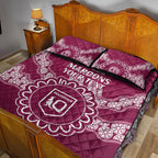 Custom QLD Maroons Rugby Quilt Bed Set Aussie Aboriginal Mix Polynesian Pattern