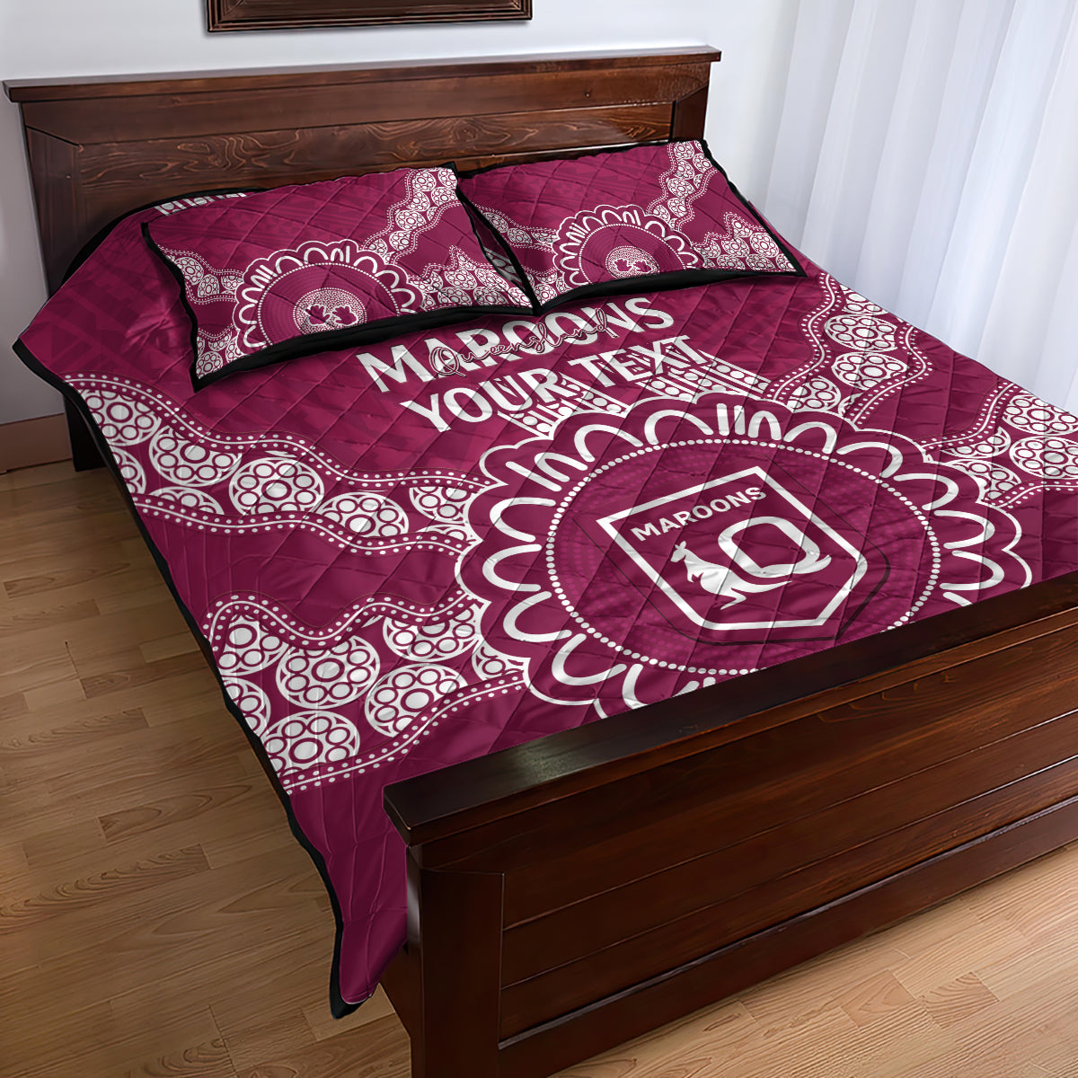 Custom QLD Maroons Rugby Quilt Bed Set Aussie Aboriginal Mix Polynesian Pattern