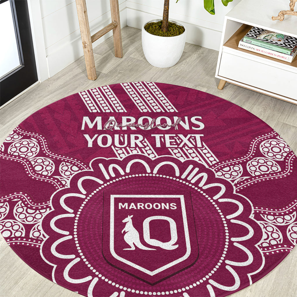 Custom QLD Maroons Rugby Round Carpet Aussie Aboriginal Mix Polynesian Pattern