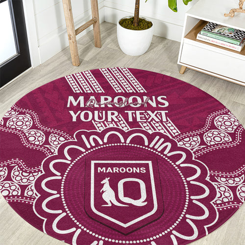 Custom QLD Maroons Rugby Round Carpet Aussie Aboriginal Mix Polynesian Pattern