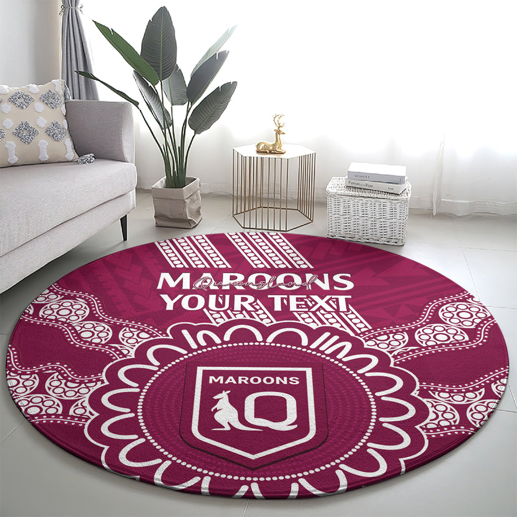 Custom QLD Maroons Rugby Round Carpet Aussie Aboriginal Mix Polynesian Pattern