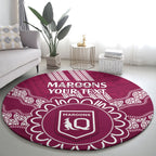 Custom QLD Maroons Rugby Round Carpet Aussie Aboriginal Mix Polynesian Pattern