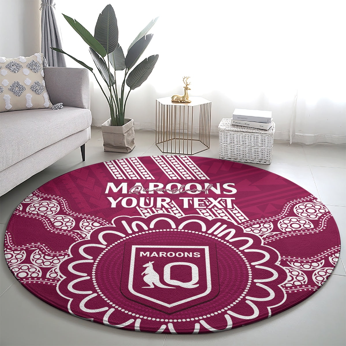 Custom QLD Maroons Rugby Round Carpet Aussie Aboriginal Mix Polynesian Pattern