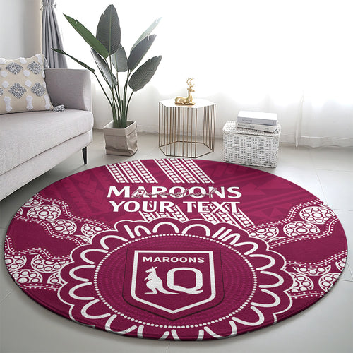 Custom QLD Maroons Rugby Round Carpet Aussie Aboriginal Mix Polynesian Pattern