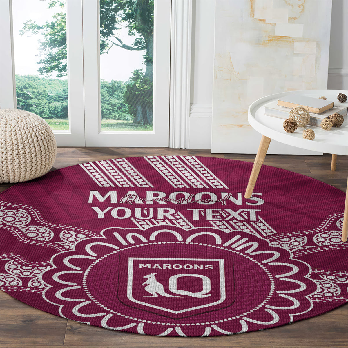 Custom QLD Maroons Rugby Round Carpet Aussie Aboriginal Mix Polynesian Pattern