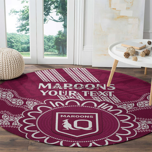 Custom QLD Maroons Rugby Round Carpet Aussie Aboriginal Mix Polynesian Pattern