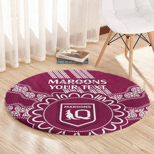 Custom QLD Maroons Rugby Round Carpet Aussie Aboriginal Mix Polynesian Pattern