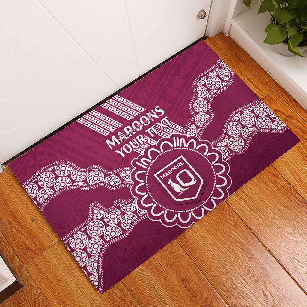 Custom QLD Maroons Rugby Rubber Doormat Aussie Aboriginal Mix Polynesian Pattern