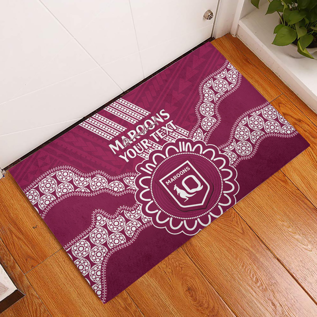 Custom QLD Maroons Rugby Rubber Doormat Aussie Aboriginal Mix Polynesian Pattern