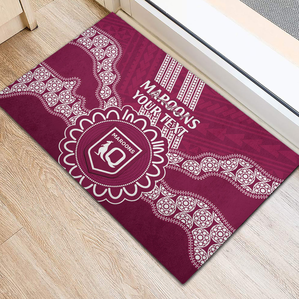 Custom QLD Maroons Rugby Rubber Doormat Aussie Aboriginal Mix Polynesian Pattern