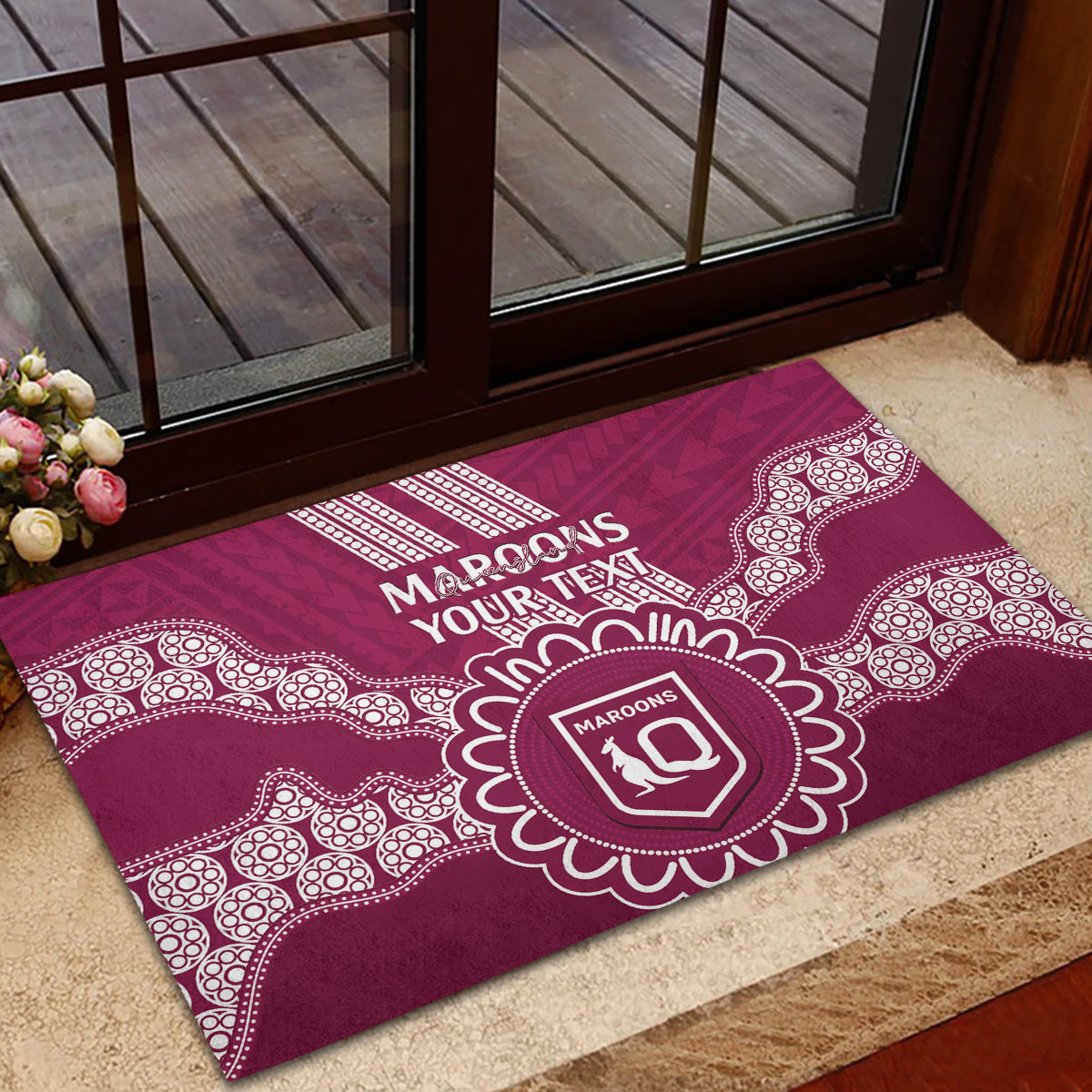 Custom QLD Maroons Rugby Rubber Doormat Aussie Aboriginal Mix Polynesian Pattern
