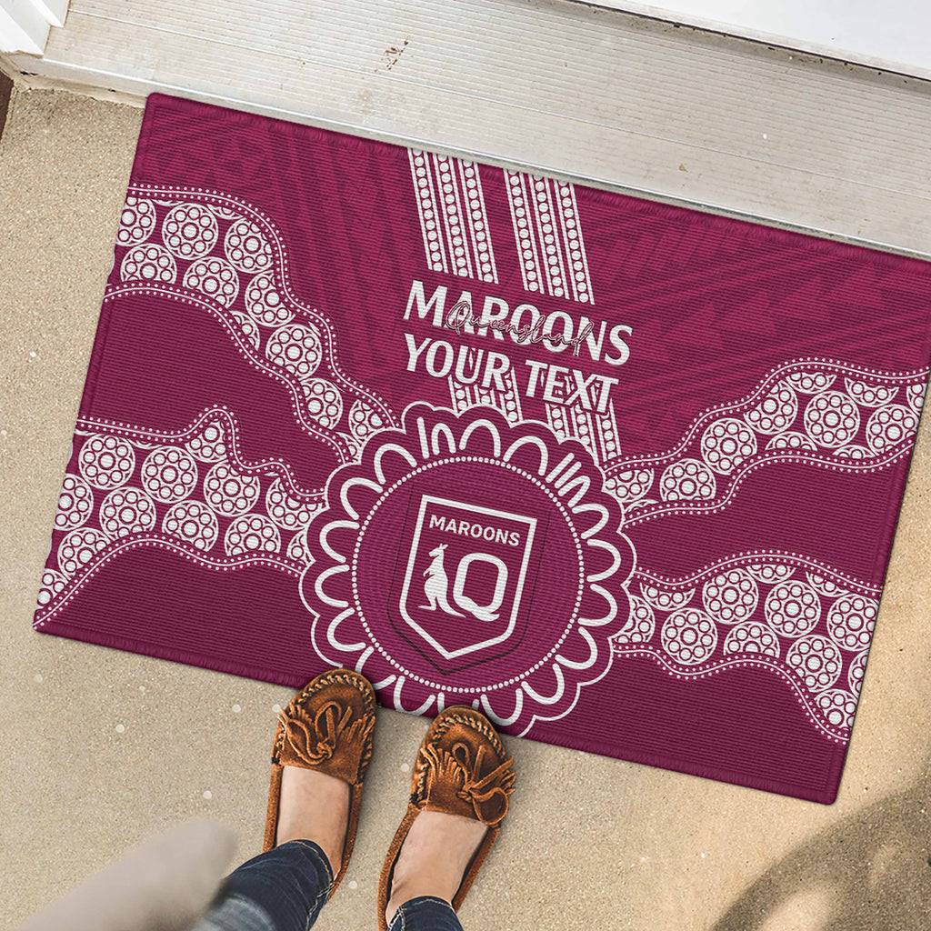 Custom QLD Maroons Rugby Rubber Doormat Aussie Aboriginal Mix Polynesian Pattern