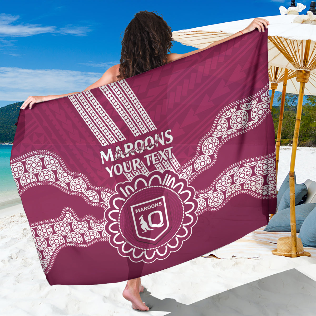 Custom QLD Maroons Rugby Sarong Aussie Aboriginal Mix Polynesian Pattern