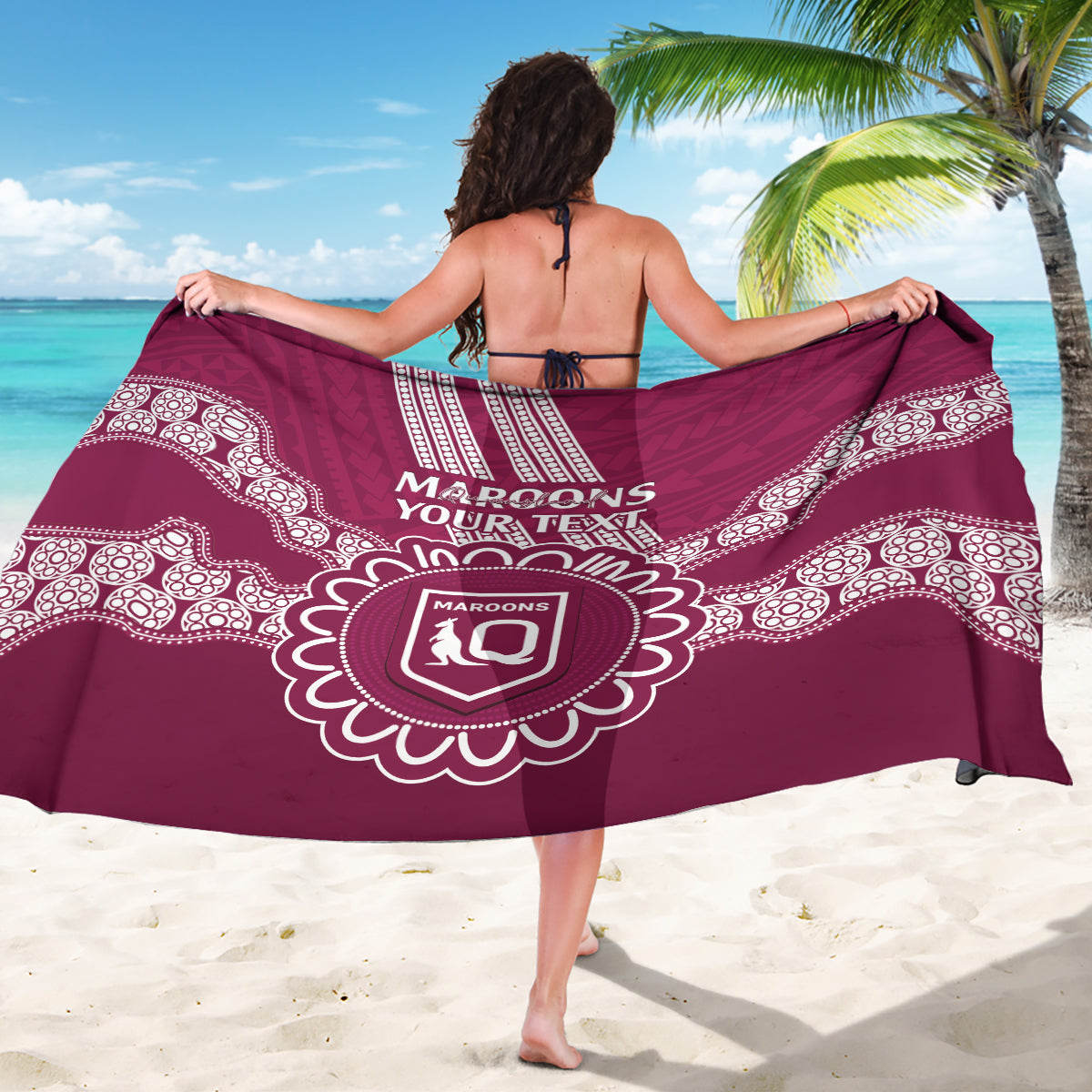 Custom QLD Maroons Rugby Sarong Aussie Aboriginal Mix Polynesian Pattern