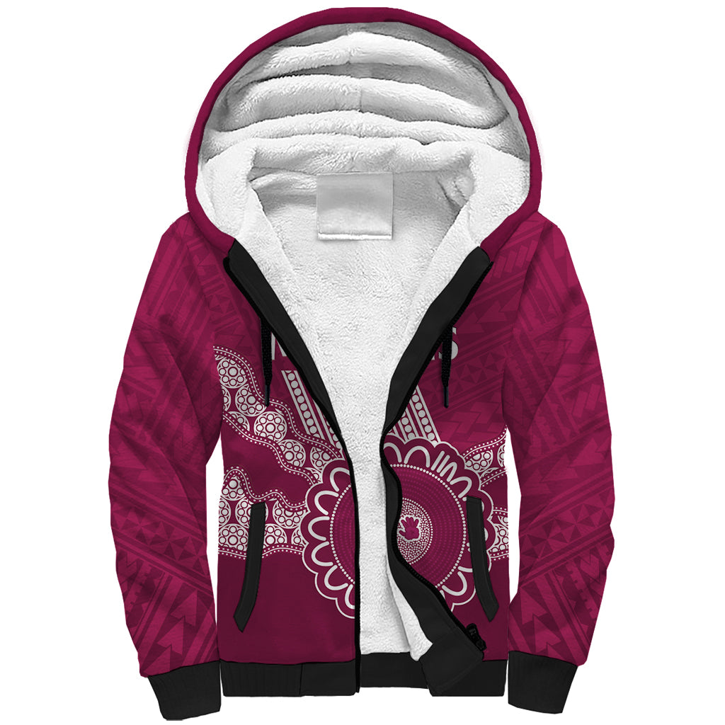 Custom QLD Maroons Rugby Sherpa Hoodie Aussie Aboriginal Mix Polynesian Pattern