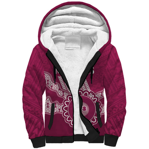 Custom QLD Maroons Rugby Sherpa Hoodie Aussie Aboriginal Mix Polynesian Pattern