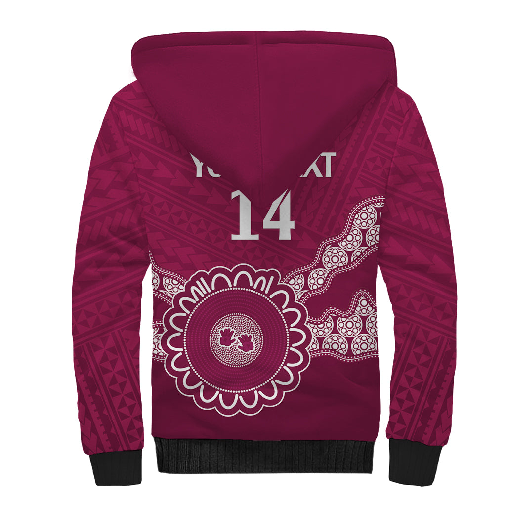 Custom QLD Maroons Rugby Sherpa Hoodie Aussie Aboriginal Mix Polynesian Pattern