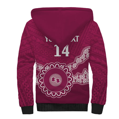 Custom QLD Maroons Rugby Sherpa Hoodie Aussie Aboriginal Mix Polynesian Pattern