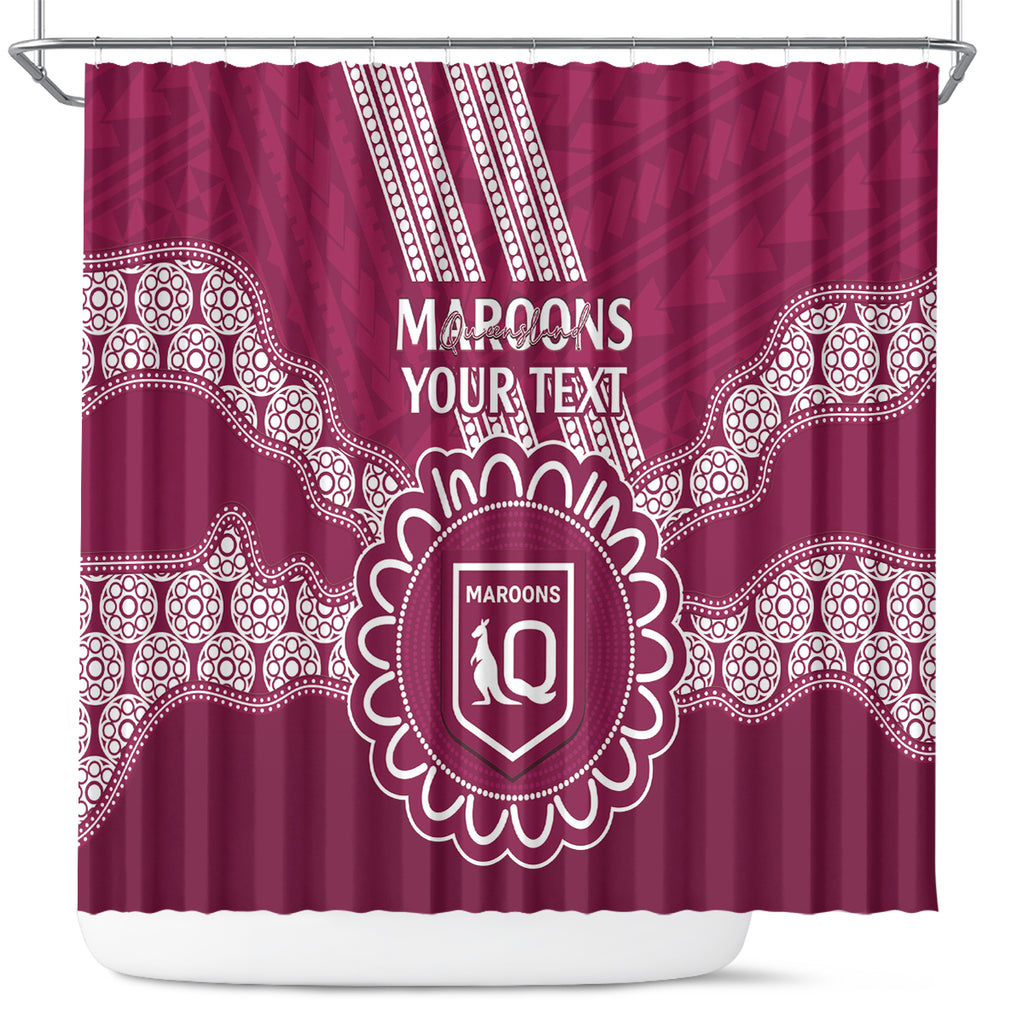 Custom QLD Maroons Rugby Shower Curtain Aussie Aboriginal Mix Polynesian Pattern