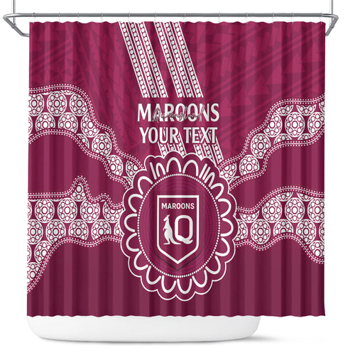 Custom QLD Maroons Rugby Shower Curtain Aussie Aboriginal Mix Polynesian Pattern