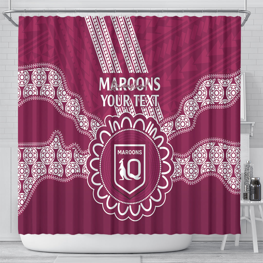 Custom QLD Maroons Rugby Shower Curtain Aussie Aboriginal Mix Polynesian Pattern