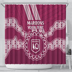Custom QLD Maroons Rugby Shower Curtain Aussie Aboriginal Mix Polynesian Pattern