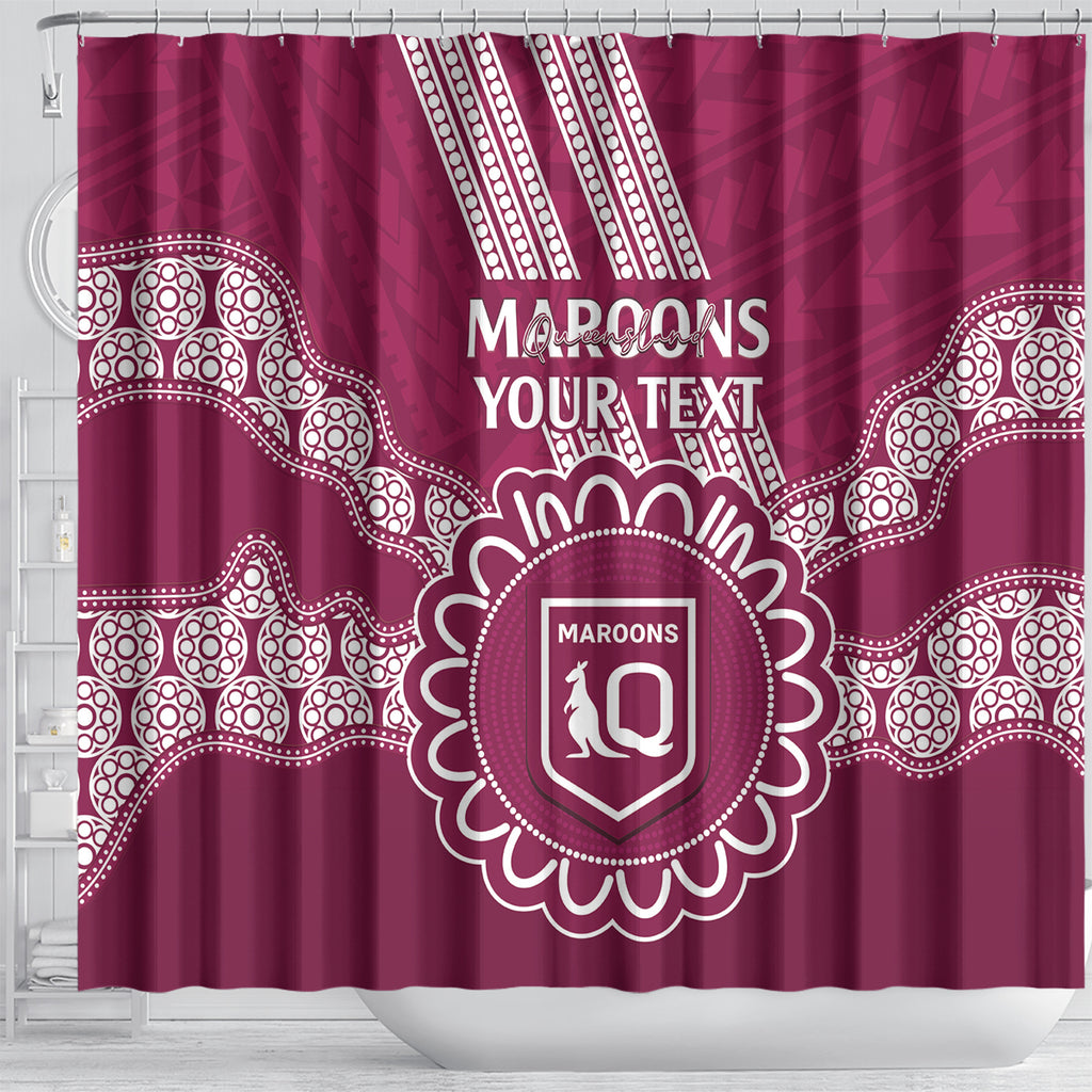 Custom QLD Maroons Rugby Shower Curtain Aussie Aboriginal Mix Polynesian Pattern