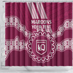 Custom QLD Maroons Rugby Shower Curtain Aussie Aboriginal Mix Polynesian Pattern