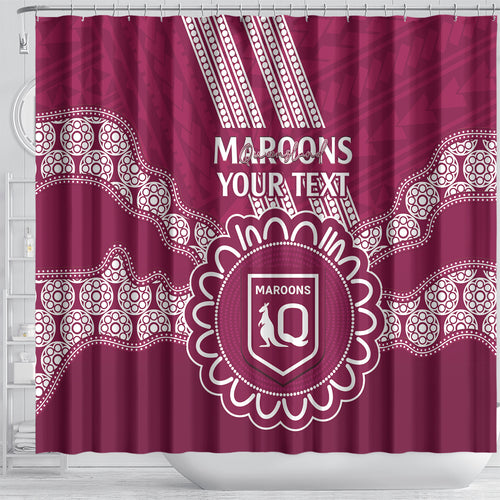 Custom QLD Maroons Rugby Shower Curtain Aussie Aboriginal Mix Polynesian Pattern