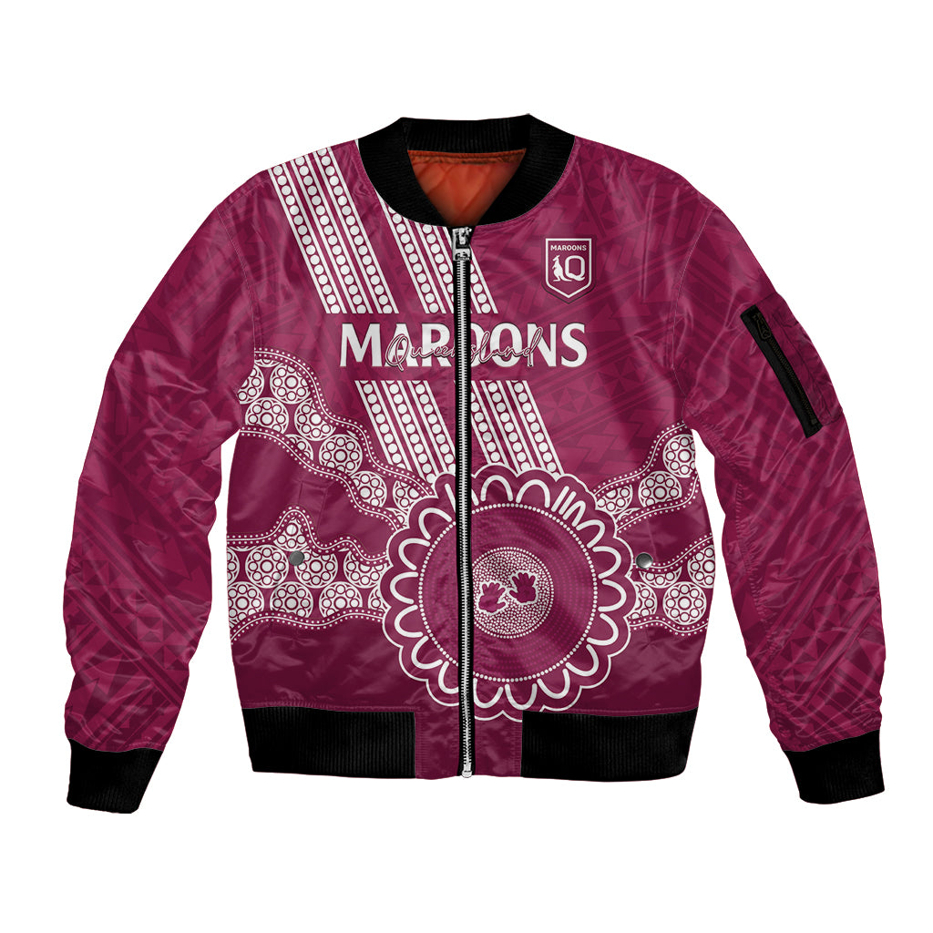 Custom QLD Maroons Rugby Sleeve Zip Bomber Jacket Aussie Aboriginal Mix Polynesian Pattern