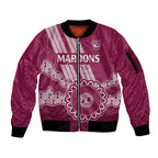 Custom QLD Maroons Rugby Sleeve Zip Bomber Jacket Aussie Aboriginal Mix Polynesian Pattern