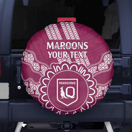 Custom QLD Maroons Rugby Spare Tire Cover Aussie Aboriginal Mix Polynesian Pattern