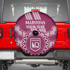 Custom QLD Maroons Rugby Spare Tire Cover Aussie Aboriginal Mix Polynesian Pattern