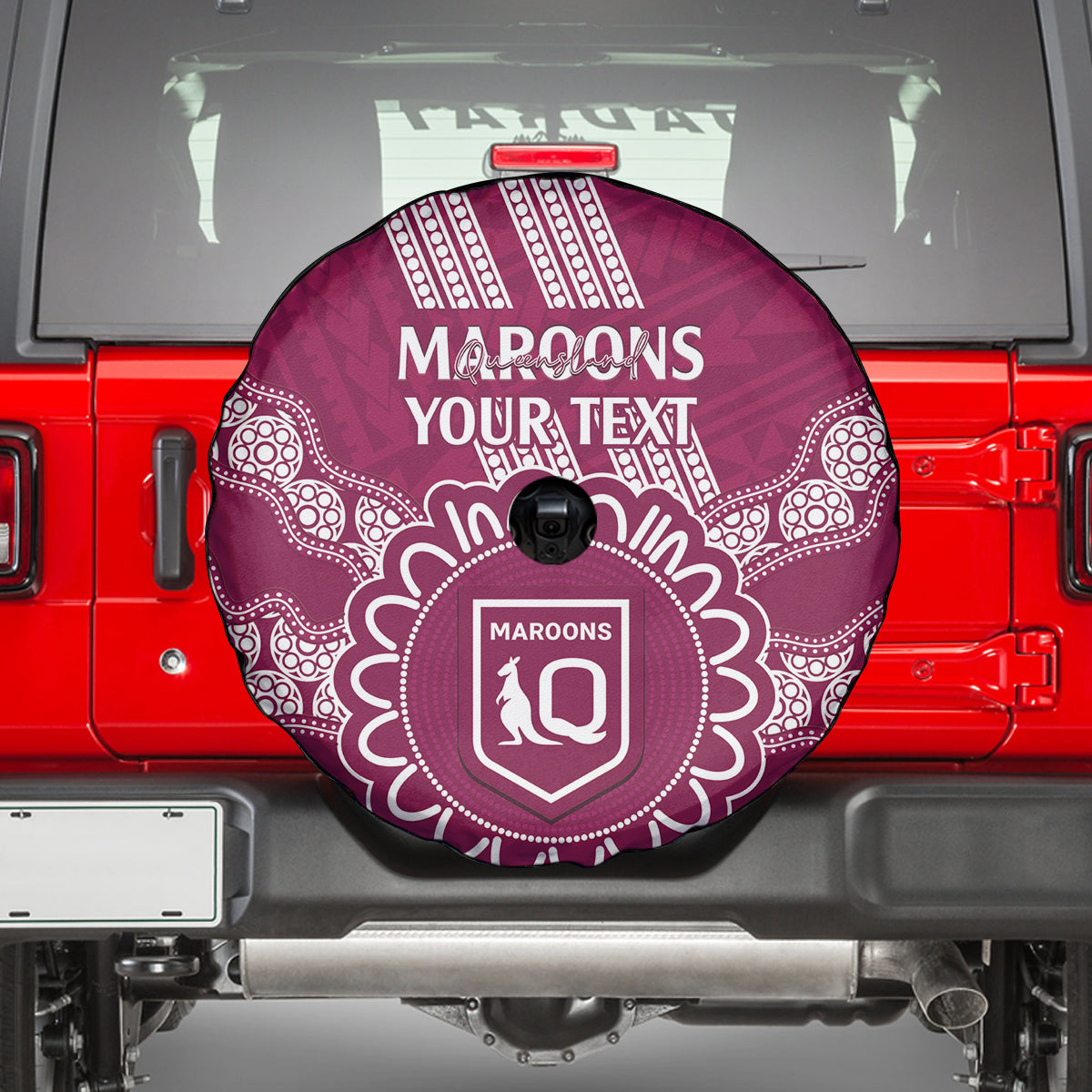 Custom QLD Maroons Rugby Spare Tire Cover Aussie Aboriginal Mix Polynesian Pattern