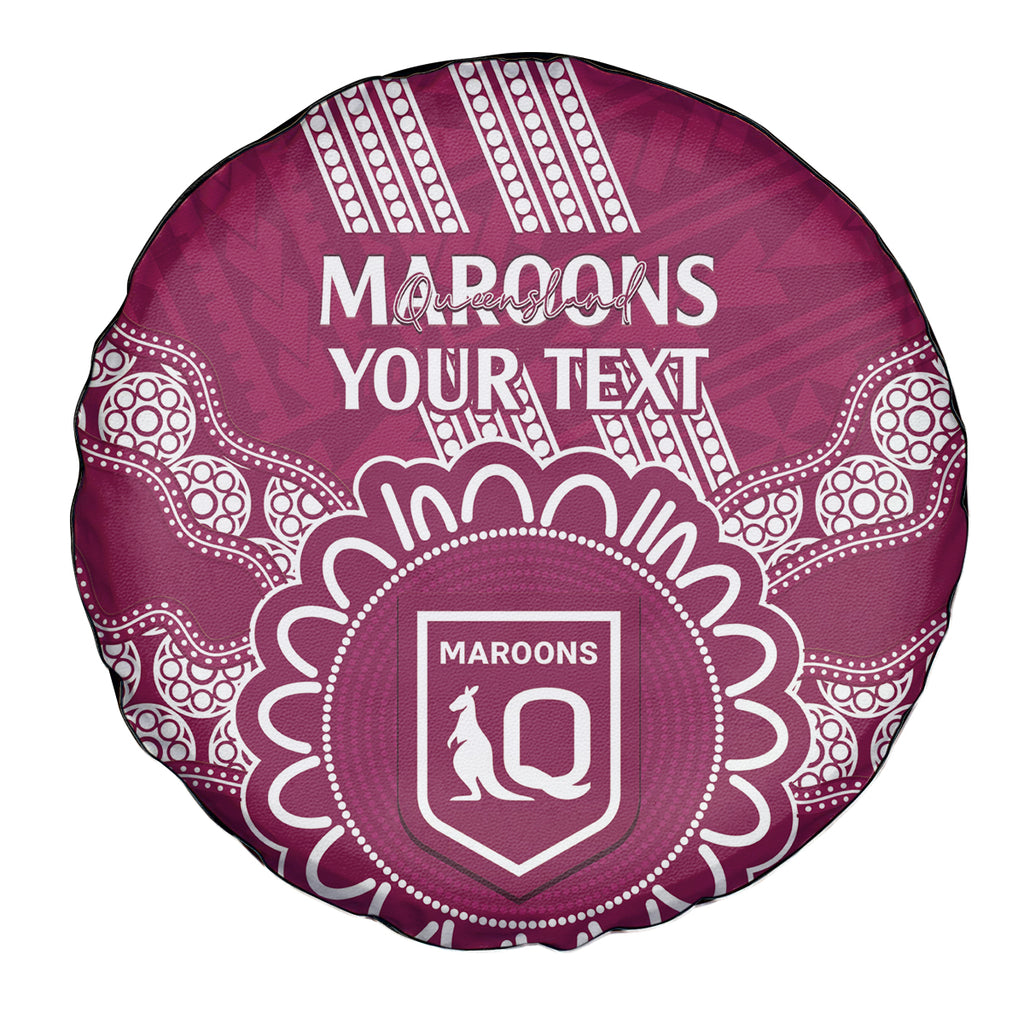 Custom QLD Maroons Rugby Spare Tire Cover Aussie Aboriginal Mix Polynesian Pattern