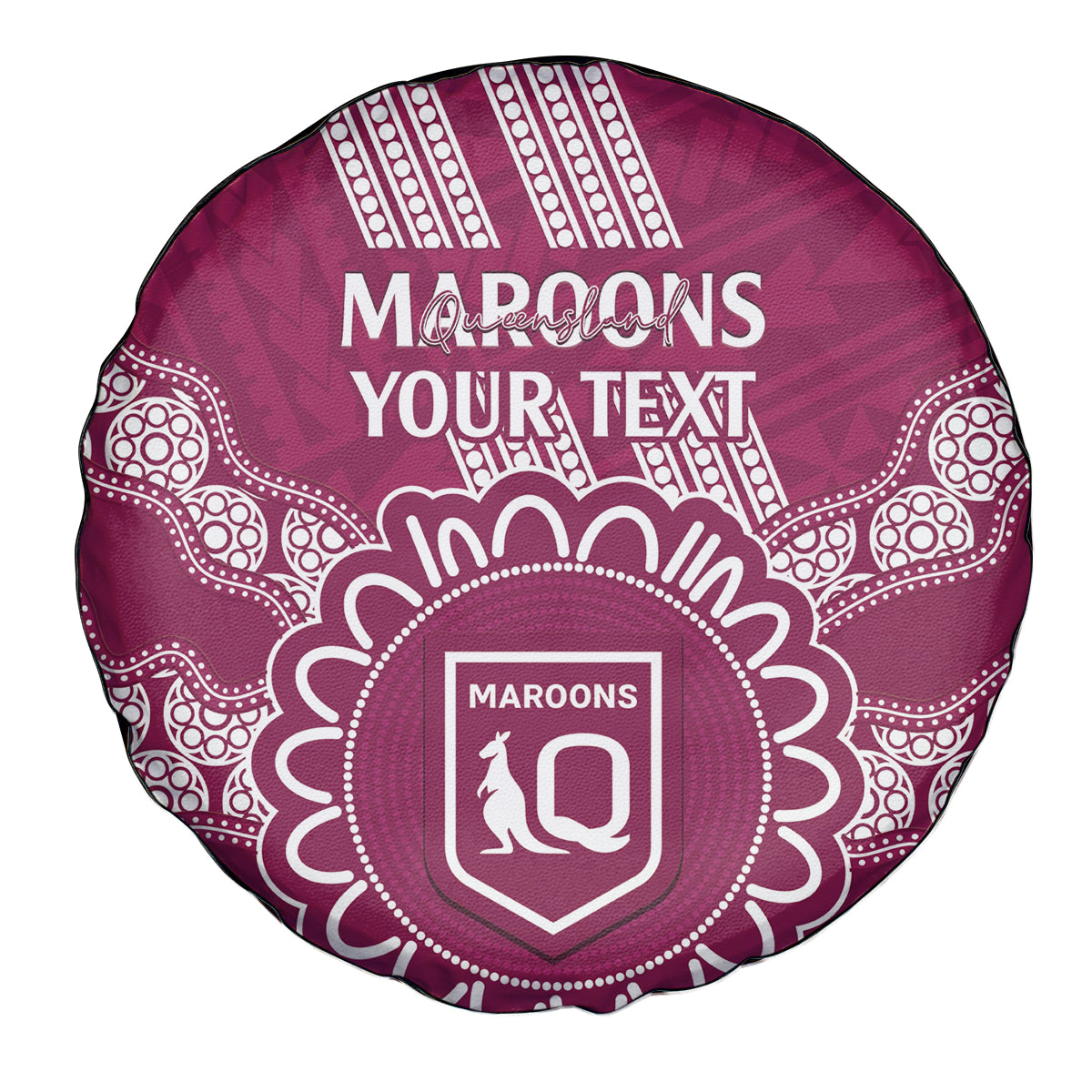 Custom QLD Maroons Rugby Spare Tire Cover Aussie Aboriginal Mix Polynesian Pattern