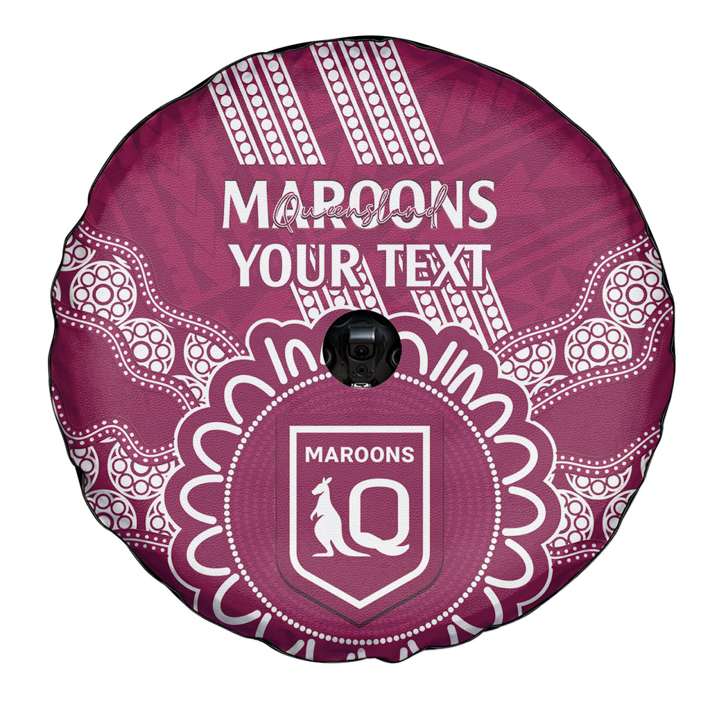 Custom QLD Maroons Rugby Spare Tire Cover Aussie Aboriginal Mix Polynesian Pattern