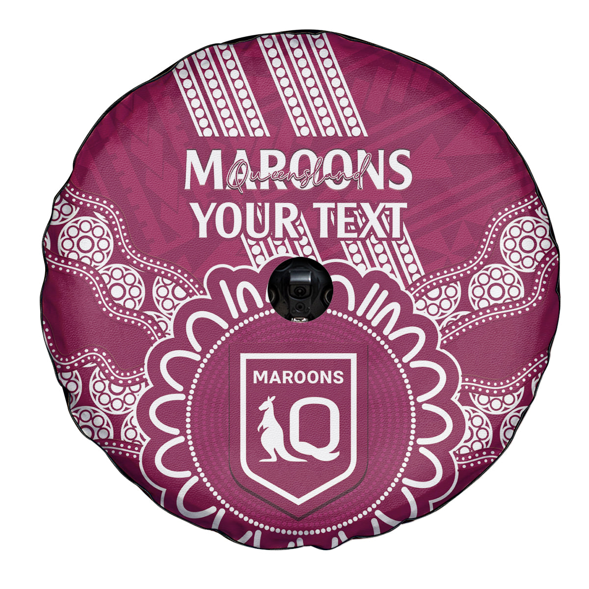Custom QLD Maroons Rugby Spare Tire Cover Aussie Aboriginal Mix Polynesian Pattern