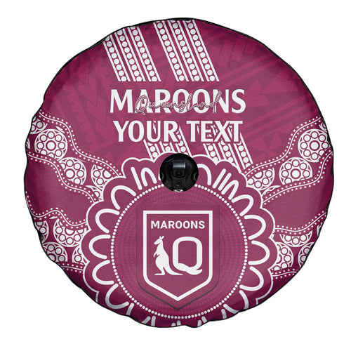 Custom QLD Maroons Rugby Spare Tire Cover Aussie Aboriginal Mix Polynesian Pattern