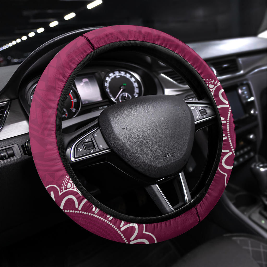 Custom QLD Maroons Rugby Steering Wheel Cover Aussie Aboriginal Mix Polynesian Pattern
