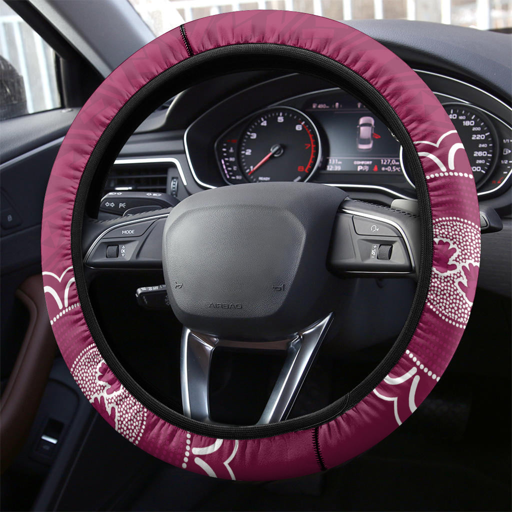 Custom QLD Maroons Rugby Steering Wheel Cover Aussie Aboriginal Mix Polynesian Pattern
